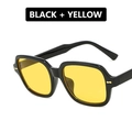 Retro square sunglasses featuring a black frame with transparent yellow lenses and gold studs - Bright Black Frame Yellow Lens