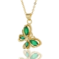 Gold plated butterfly necklace pendant with green gemstones and elegant reflections - Green