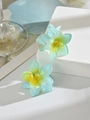 Detailed close-up of matte flower hair claw clips in mint green and sky blue finishes - Blue (Single Piece)