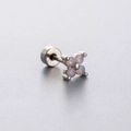 Silver flower stud earring with blue opal stones and secure screw back closure - Opal Pink (Single)