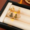 Gold-plated hoop earrings with tiger eye stone gourd and heart pendants - 18K Gold Plated Zirconia Acetate Gourd Pendant Ear Buckle