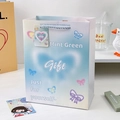 Mint green gradient gift bag with butterfly patterns and blue twisted rope handle - Gift (Bow)