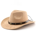 Classico cappello da cowboy western in finta pelle scamosciata color cammello con borchie - M (56-58cm) / Stile Fibbia Incisa Retrò / Cammello