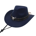 Navy blue western cowboy felt hat with metallic bull skull and ethnic braided band - One Size / Navy Blue (Ethnic Bull)