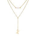 Gold plated Y-shape double layer necklace with pearl and letter X pendant for women - Letter X Style (NC-1930G-X)