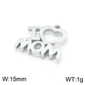 Silver stainless steel I Love Mom cutout pendant for DIY jewelry, 15mm width charm - 15mm / Silver (KLJ7140-Z)