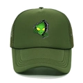 Detail of army green trucker hat featuring alien print and breathable mesh back - M (56-58cm) / Army Green