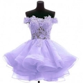 Short puffy princess party dress in lavender with floral lace and layered tulle skirt - US size 2 (S) / Purple