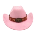 Cappello da cowboy western rosa in pelle scamosciata con fibbia a testa di toro - Rosa