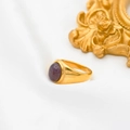 Retro 18k gold plated stainless steel ring featuring an oval purple agate gemstone - Amethyst