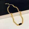 Mode gouden Cubaanse schakelketting met rechthoekige zwarte edelsteen hanger voor sieradenstijl - Gouden Ketting 6mm