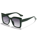 Übergroße dunkelgrüne quadratische Cat-Eye-Sonnenbrille mit Verlaufsgläsern für Damen - Dunkelgrüner Rahmen Doppelte Graue Linsen