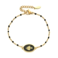 Böhmisches Edelstahlarmband in Gold mit schwarzen Perlen und Lebensbaum-Anhänger - Schwarz (XN122-BLACK)