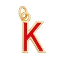 Golden metal necklace pendant letter K with vibrant red enamel inlay on white background - Red - Letter K
