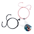 Bracciali magnetici a cuore per coppie con proiezione foto Ti amo in 100 lingue diverse - Set coordinato Nero e Rosa (Set-1)