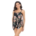 Two-piece tankini swimsuit with floral print top and black bottoms for women - XL / Mesh Black
