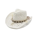 Witte geweven cowboyhoed met schelpen en kwastjes decoratieve band voor de zomer - M (56-58cm) / Wit