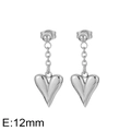 Polished silver titanium steel drop earrings with 12mm 3D heart charms in a minimalist style - Silver Heart Earrings (KE112571-Z)