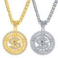 Hip hop dollar sign pendant necklace in gold and silver finish with cuban chain - Rotating Dollar Gold