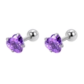 Boucles d'oreilles en acier argenté avec zircon cubique violet en forme de cœur et dos à vis - 3mm Coeur Zircone Violette (Paire)