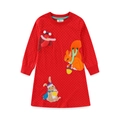 Abito rosso a maniche lunghe per bambina con pois bianchi e applicazioni di animali - 2T (80-90cm) / Rosso a pois Applicazione animale (7905)
