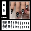 Oval black cat press-on nails featuring mystic moon, stars and glitter gradient effect - Night Elf (W1131)