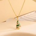 Golden titanium steel necklace with a green Christmas tree pendant and colorful beads - Colorful Christmas Tree / Gold