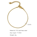 18K gold-plated 316 stainless steel 1mm thin chain bracelet with length 17+5cm - Hammered Round Chain (ZHSLG40)