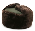 Winter ushanka ear flap hat in dark brown faux fur and olive green windproof fabric - Green Cloth with Brown Fur Style