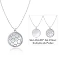 Round S925 silver pendant with double-sided white mother-of-pearl and honeycomb mesh - 925 Silver / Silver Double Sided Shell Honeycomb Necklace (DY190692-S-Q-WH)