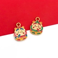 Golden cartoon fortune god metal pendant with colorful enamel for DIY jewelry making - 1pc Chinese Style God of Wealth with Sword Charm-11x15mm