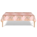 Roségoldene Einweg-Tischdecke mit glitzerndem 70. Geburtstag Aufdruck in Rechteckform - Rosa 70. Geburtstag Tischdecke