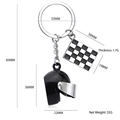 3D mini motorcycle helmet keychain in black with racing flag and dimension details - X-737 Black Helmet & Racing Flag Set