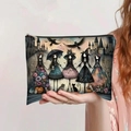 Detail of canvas pouch with Gothic Halloween girl prints and silver metal zipper - Halloween Dark Fairytale Girls (jiayingpbb083)