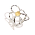 Anello aperto retrò in acciaio inossidabile placcato oro 18K con fiore bicolore donna - Anello Aperto a Fiore di Linea (R5278) / Due colori