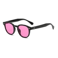 Lunettes de soleil rondes rétro avec monture noire, verres roses et rivets argentés - Monture Noire Verre Rose Bonbon (C40)