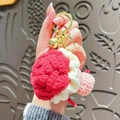 Handmade crochet plush red rose flower keychain with golden bell for handbag charms - Rose Red