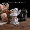 European style white angel candle holder in resin, standing pose ornament height 18cm - Winged Angel Candlestick / Pure White - Right