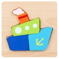 3D wooden boat shape puzzle for toddlers with four colorful matching building blocks - 3D Jigsaw-Ship (JM立体-轮船)