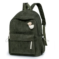 Mochila de pana verde oscuro para estudiantes con colgantes de ositos y varios bolsillos - Sin Colgante de Oso / Verde Oscuro