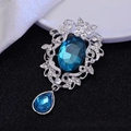 Classic blue gemstone flower pendant charm with crystal rhinestones for DIY jewelry - Silver Base Lake Blue Gem