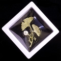 Ginkgo leaf brooch with crystals and pearl in a white square suspension gift box - Double Ginkgo Leaf Style (XZ125)