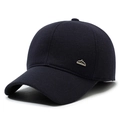 Men's navy blue wool baseball cap with sport logo metal buckle for winter warmth - Adjustable / Navy Blue