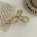 Detail of beige pearlescent acetate hair claw clip with twisted metal spring design - Rainbow