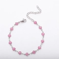 Detailed close-up of 18K gold-plated heart bracelet with pink glitter charms and clasp - Necklace 40+5cm / Steel + Pink