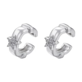 Detail of silver star ear cuffs with sparkling cubic zirconia on a white background - VE929 Star Style Platinum