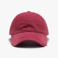 Burgundy cotton baseball cap with vintage distressed brim and soft six-panel crown structure - Burgundy