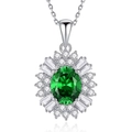 Lussuosa collana in argento S925 con gemma ovale verde smeraldo e pavé di diamanti - Argento 925 / Smeraldo