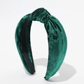 Close-up of deep green velvet knotted headband with high crown design for women - Velvet Knotted Style / Dark Green