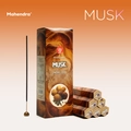Authentic Indian Mahendra Musk incense sticks with brown packaging and metal holder - Musk